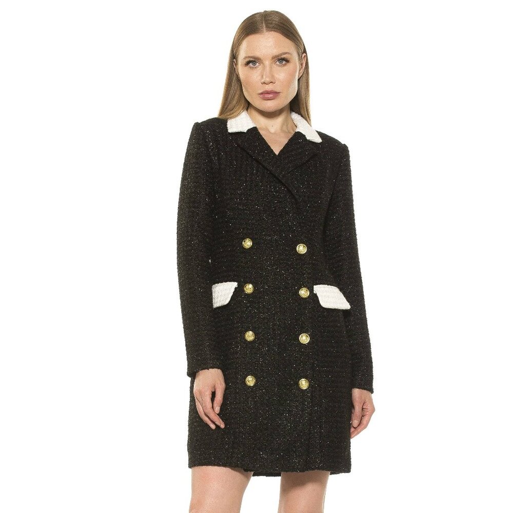 ALEXIA ADMOR Diana Long Sleeve Tweed Blazer Mini Dress Pearl Button 8 NWT